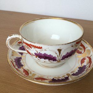 Old derby reproduced by Tate and Ogles by Hull saucer & cup set red gold purple